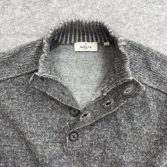 AQUA Bloomingdales Men's Long Sleeve Gray Knitted Button Sweater Mock Neck, XL - Picture 7 of 14